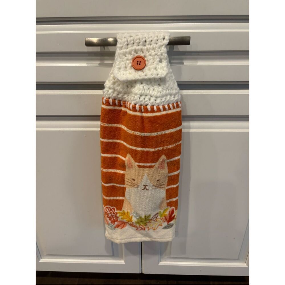Crochet Top Kitchen towels- Fall cat